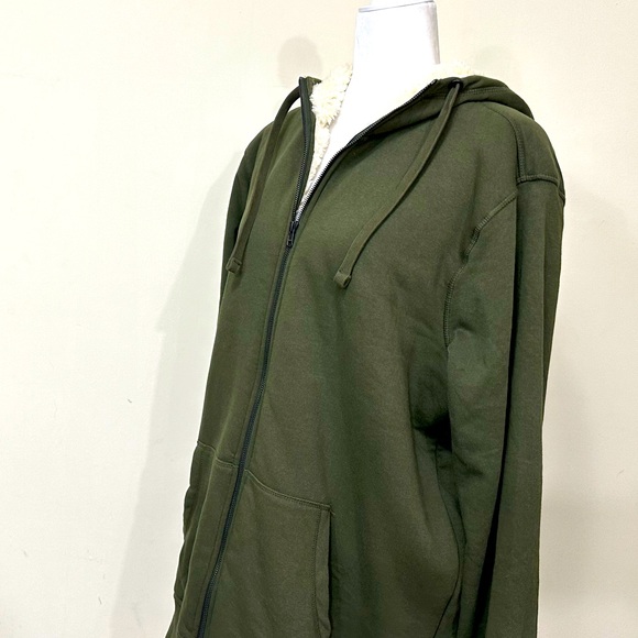 NEW Livergy Sherpa Lined Deep Green 30" Zipper X-Long Hem Hoodie Sweatshirt XXL - Picture 8 of 15